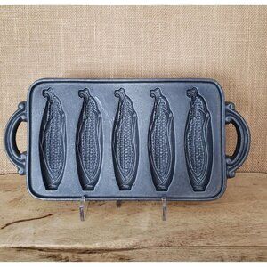 Vtg 1984 John Wright Cast Iron 5 Ear Cornbread Baking Pan Mold Rustic Farmhouse